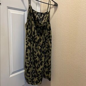 SHEIN Olive Green and Black Animal Print Strapless Slip Dress